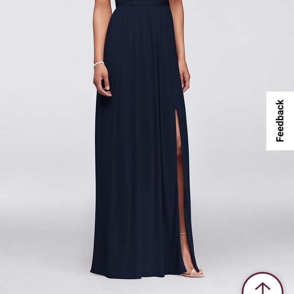 Navy Blue Lace One Shoulder Bridesmaid Dress - Picture 2 of 4